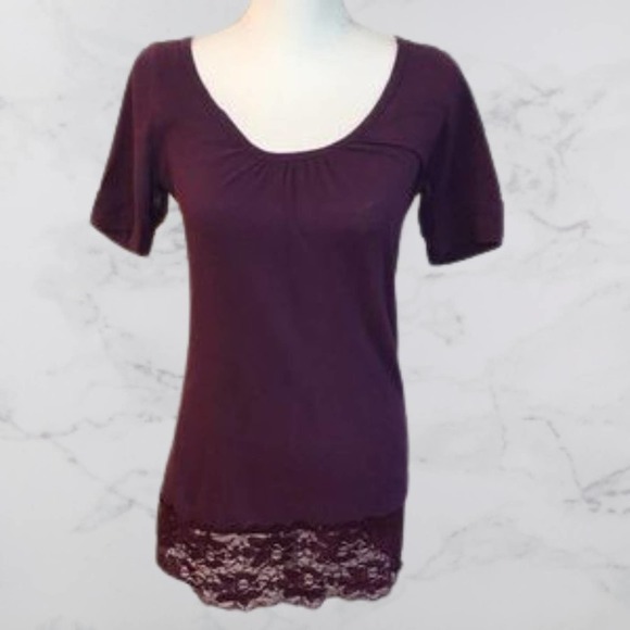Eyeshadow purple open back top with lace hem, L - Picture 1 of 5